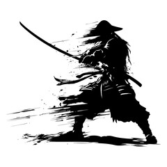 Wall Mural - silhouette samurai black color only full body