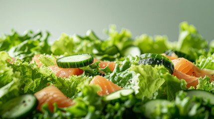 Refreshing Bite: Lush Lettuce with Salted Salmon and Sliced Cucumbers