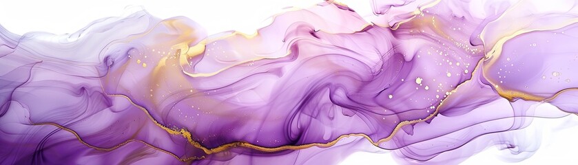 Poster - Purple and Gold Fluid Art Abstract Background A luxurious fluid art background merging deep purples with metallic gold accents, creating an elegant and mesmerizing abstract design.

