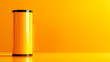 Amber cylinder rests on yellow rectangle, contrasted by electric tints