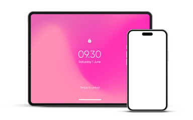 Aufkleber - Modern tablet mockup front view and high quality smartphone and tablet mockup isolated on white background. Notebook mockup and phone device mockup for ui ux app and website presentation.Stock Vector.