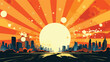 Abstract retro background aesthetic sun and the city
