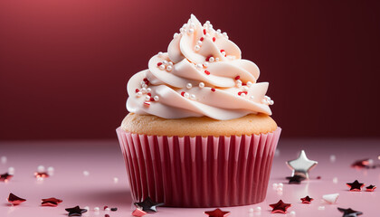 Canvas Print - Homemade cupcake with gourmet chocolate icing, perfect for birthdays generated by AI