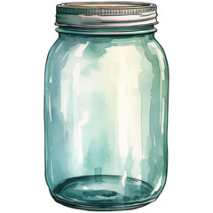 Wall Mural - Watercolor retro mason jar, isolated on transparent background