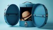 Blue vintage travel case with round shape