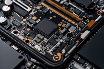 Poster - this close-up photo showcases the intricate circuitry of a laptop motherboard, close-up view of a sm