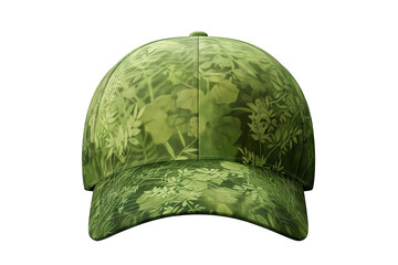 Wall Mural - green forest baseball cap mockup front view, white background isolated PNG