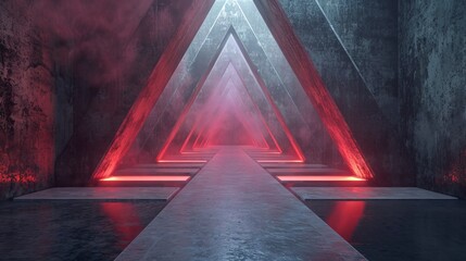 Poster - Gray triangular corridor with red lighting