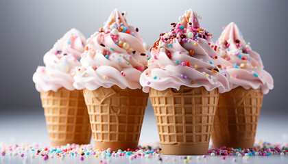 Canvas Print - Homemade ice cream cone, a sweet treat for summer celebration generated by AI