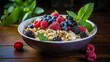 healthy breakfast with muesli and berries. Fresh granola, muesli with yogurt and berries. Close-up
