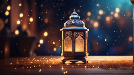 Sticker - Arabic lantern of Ramadan celebration day or eid al fitr adha, copy space text area background