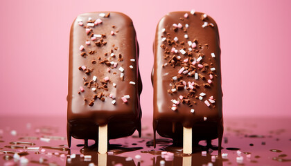 Poster - Indulgent gourmet dessert chocolate dipped strawberry on a stick generated by AI