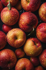 Wall Mural - red apples with water drops on a black background