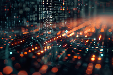 Poster - A blurred image of a circuit board with numbers and letters on it