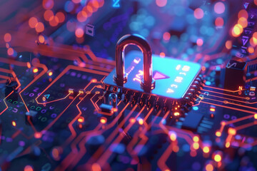 Poster - A computer chip with a padlock on top of it