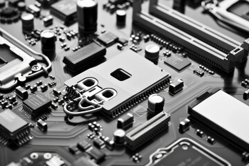 Poster - A black and white photo of a computer motherboard
