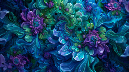 Wall Mural - Seamless pattern: blue, green and purple designs in the style of alchemical symbolism