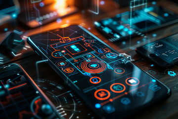 Poster - A cell phone displays a futuristic screen with a few icons on it