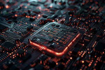 Poster - A close up of a motherboard with a cpu in the middle