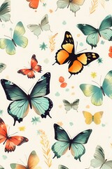 Wall Mural - Pattern of butterflies on white background