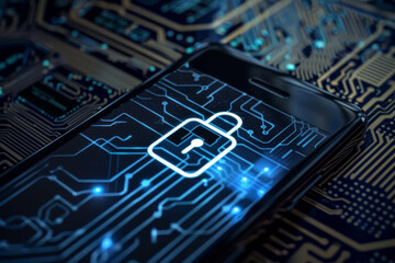 Poster - A cell phone with a padlock on the screen