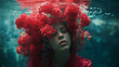 Girl with a wreath underwater. Close-up.