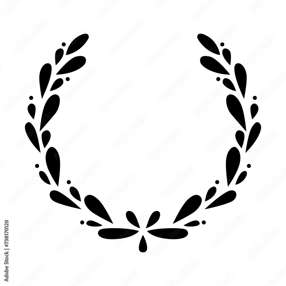 Vintage laurel wreath. Black silhouette circular sign depicting award ...