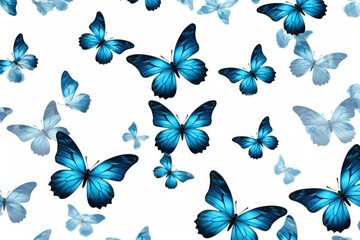 Wall Mural - Blue butterflies on a white background