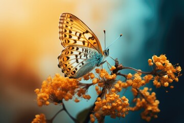 Wall Mural - Beautiful butterfly sitting on a flower