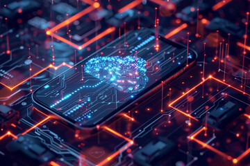 Poster - A computer generated image of a brain on a phone