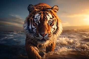 Wall Mural - tiger in the water