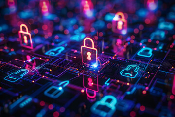 Poster - A circuit board with a padlock on it