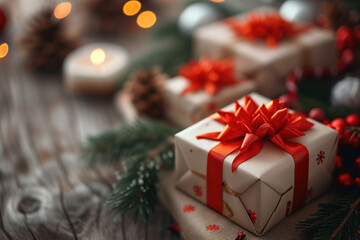 Poster - Colorful festive gifts slide background. Created with Generative AI technology
