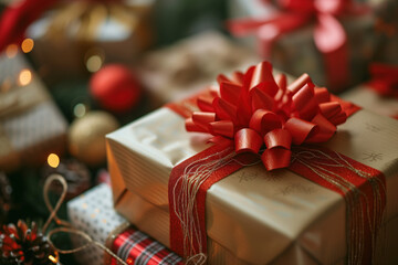 Poster - Colorful festive gifts slide background. Created with Generative AI technology