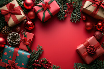 Poster - Colorful festive gifts slide background. Created with Generative AI technology