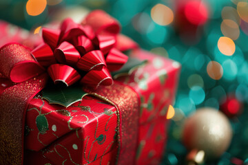 Poster - Colorful festive gifts slide background. Created with Generative AI technology