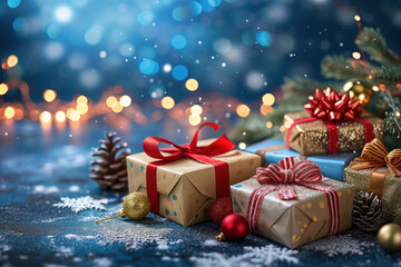 Poster - Colorful festive gifts slide background. Created with Generative AI technology