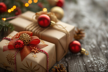 Poster - Colorful festive gifts slide background. Created with Generative AI technology