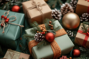 Poster - Colorful festive gifts slide background. Created with Generative AI technology
