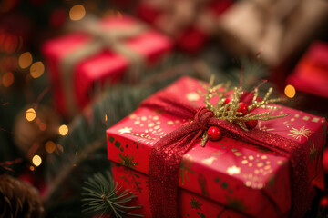Poster - Colorful festive gifts slide background. Created with Generative AI technology