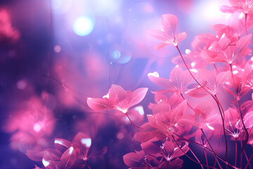 Wall Mural - Abstract pink flowers with glowing bokeh background