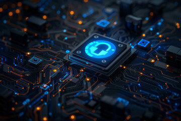 Poster - A computer chip with a lock icon on it