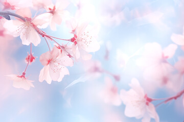 Wall Mural - Soft cherry blossoms against gentle blue background