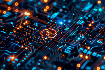 Poster - A close up of a circuit board with the number 0 in the center
