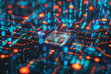 Poster - A computer chip is surrounded by binary code