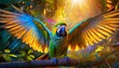 Parrot Spreading Wings Macro Shot