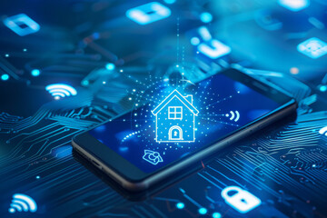 Poster - A smart phone with a house icon on the screen