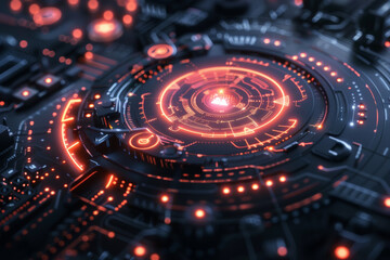 Poster - A computer generated image of a circuit board with a glowing circle in the middle