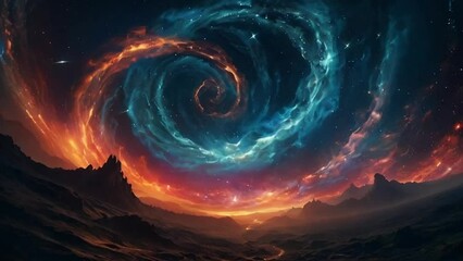 Wall Mural - Abstract colorful red and blue swirl motion sky in a fantasy desert landscape spirituality meditation wallpaper background