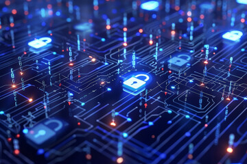 Poster - A computer circuit board with a padlock on it